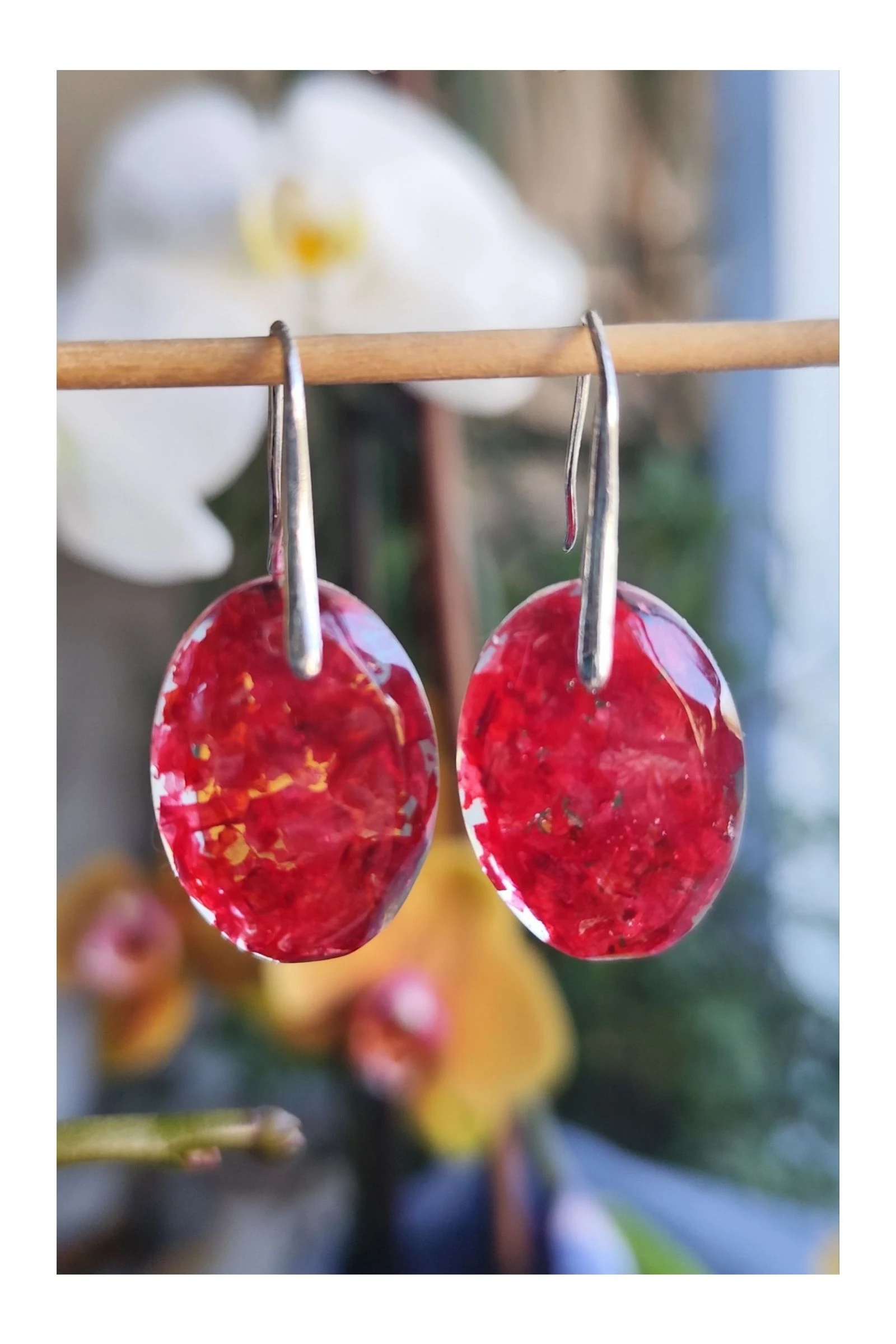 pendientes con pétalos de geranio coral natural – photo 4
